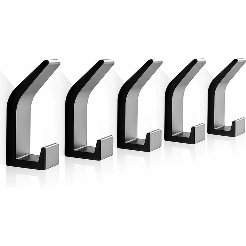 foto del prodotto crediri 5 pezzi ganci autoadesivi in alluminio per cappotti e asciugamani ganci da parete impermeabili per mobili da cucina e bagno neri