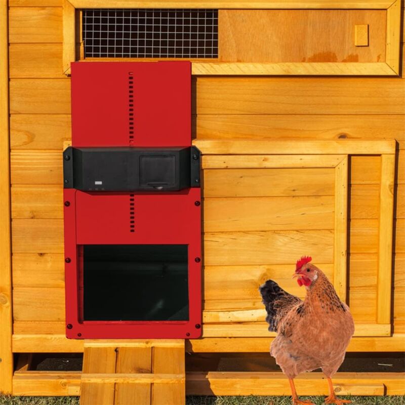 foto del prodotto crediri apriporta per pollaio con sensore di luce porta automatica per pollaio per tenere al sicuro i polli rosso 