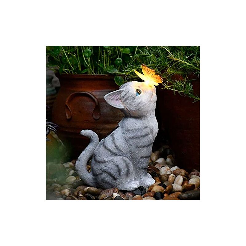 foto del prodotto crediri decorazioni da giardino per gatti, farfalle decorative, luci solari per esterni, composizioni per balconi, gatti carini, farfalle,