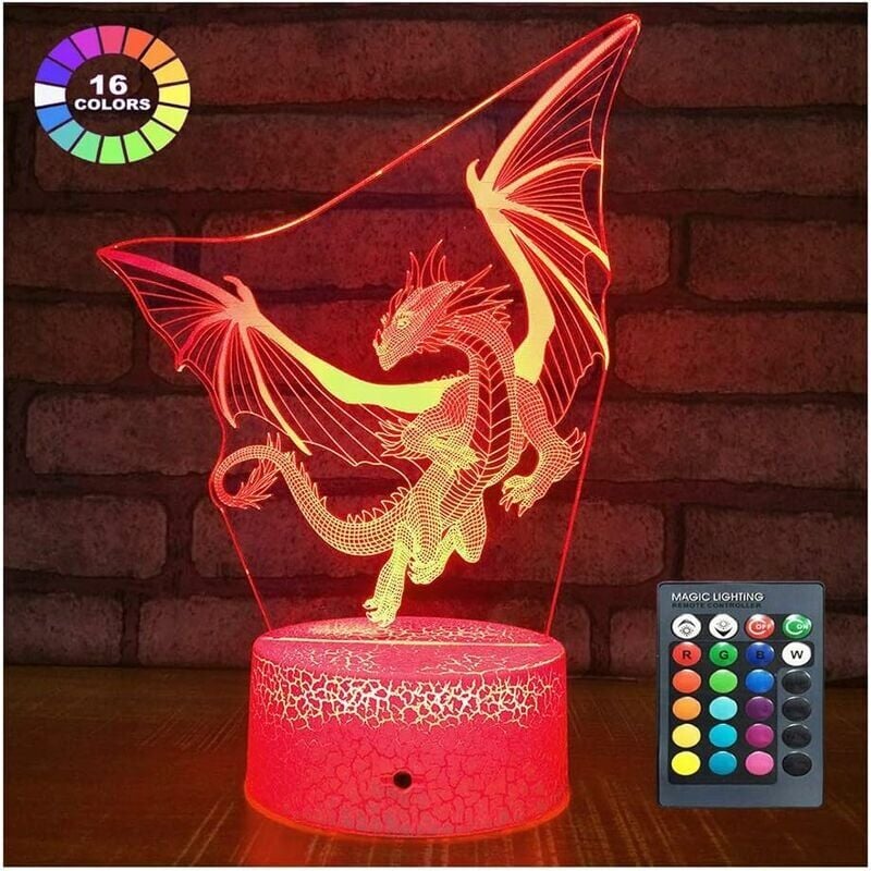 foto del prodotto crediri dragon night light dragon lamp night light per bambini, 16 colori con telecomando 3d optical illusion lamp regali per bambini