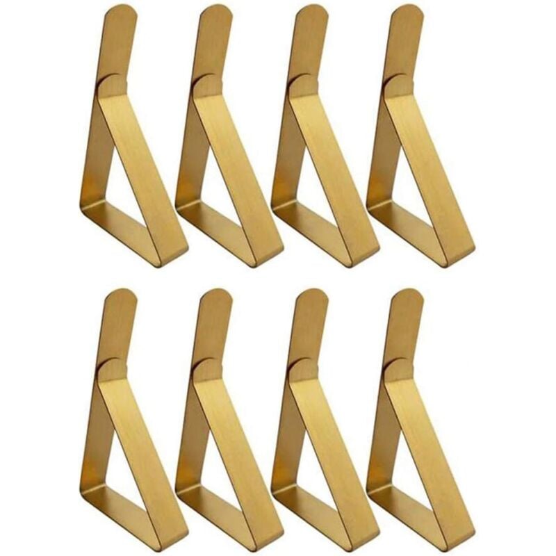 foto del prodotto crediri fermatovaglia, fermatovaglia per esterni, fermatovaglia per tavoli da picnic, portatovaglia in acciaio inox per picnic, laurea, matrimonio, set da 8, oro