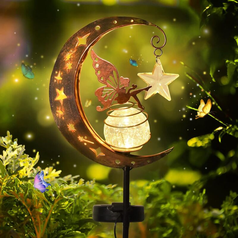 foto del prodotto crediri luci solari da giardino, decorazione da giardino per esterni, luce a forma di luna, luci solari da giardino per esterni, lampada solare a led
