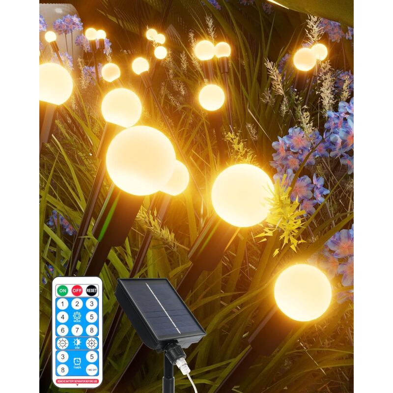 foto del prodotto crediri luci solari per esterni, 4 in 1 luci solari da giardino, 32 luci solari da giardino a led con telecomando, 8 modalit di illuminazione, ip65