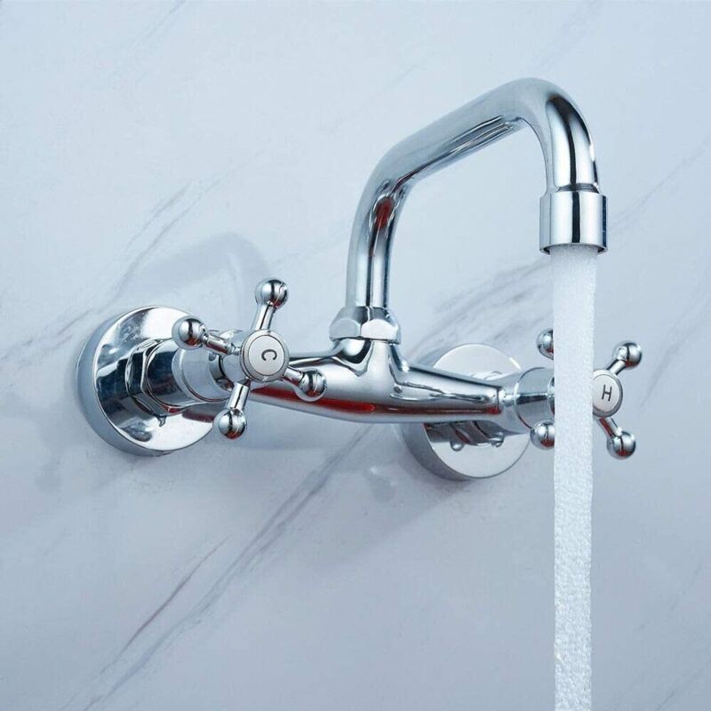 foto del prodotto crediri rubinetto da bagno retr da parete, miscelatore per lavello da cucina, rubinetto per lavabo in ottone, due maniglie, beccuccio girevole a