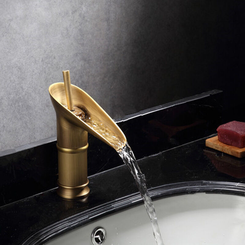 foto del prodotto crediri rubinetto per bagno in bronzo antico, rubinetto per lavabo a cascata, miscelatore per lavabo alto con maniglia singola, rubinetto per bagno