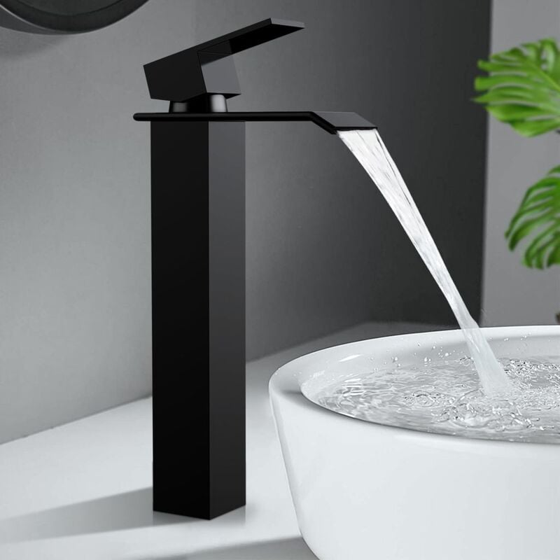 foto del prodotto crediri rubinetto per bagno nero, rubinetto per lavabo, cascata, rubinetto per lavabo con maniglia singola, miscelatore nero, rubinetto per bagno,