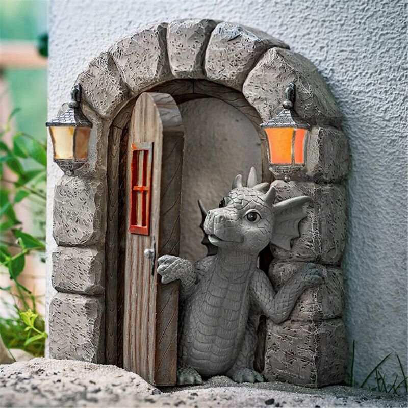 foto del prodotto crediri scultura in resina squisita del drago del cortile statua del drago decorazione per la casa porta delle fate decorazione del giardino casa
