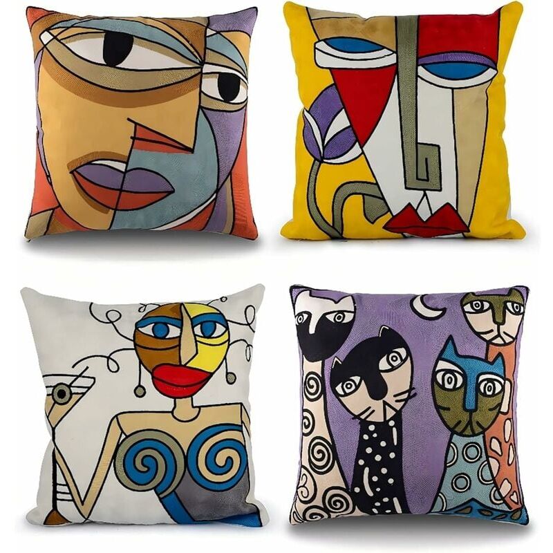 foto del prodotto crediri set di 4 federe per cuscini picasso 45 x 45 cm copricuscino per divano in cotone e lino ricamato decorazione soggiorno scandinavo camera da