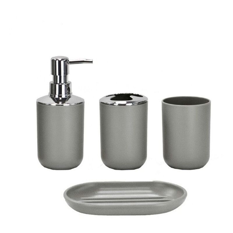 foto del prodotto crediri set di accessori da bagno dal design moderno, 4 pezzi, flaconi per lozione, porta spazzolino, tazza per denti, porta sapone, grigio-quattro