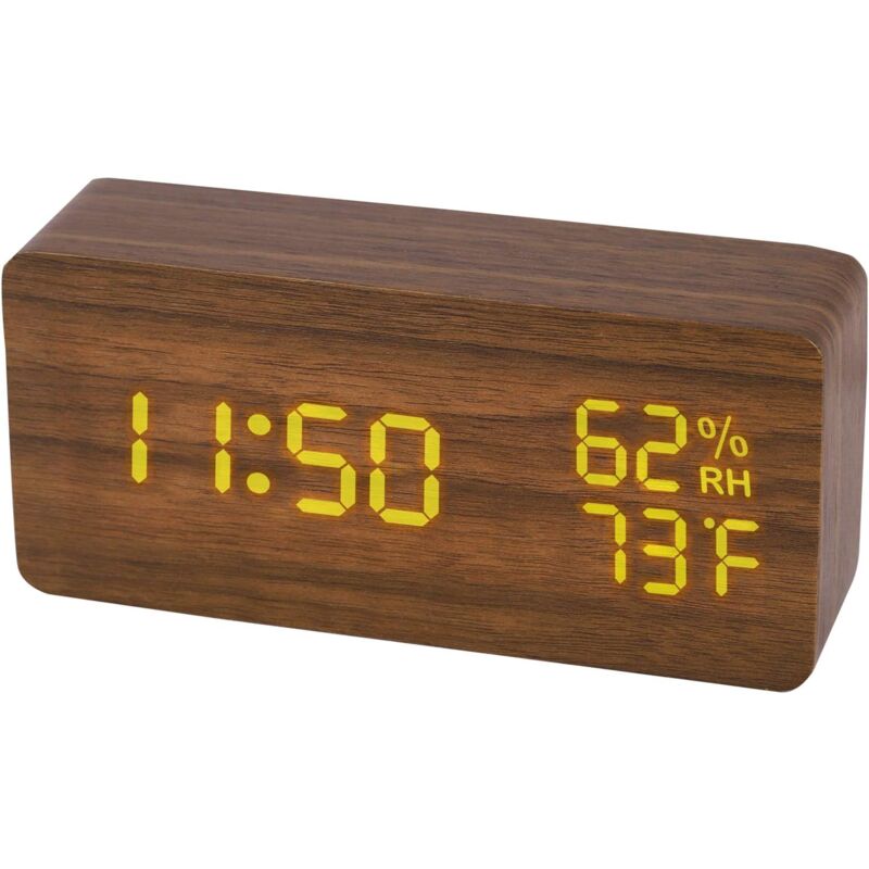 foto del prodotto crediri sveglia digitale in legno, display led, orologio da tavolo digitale in legno con 6 livelli di luminosit , caldo, temperatura, umidit ,