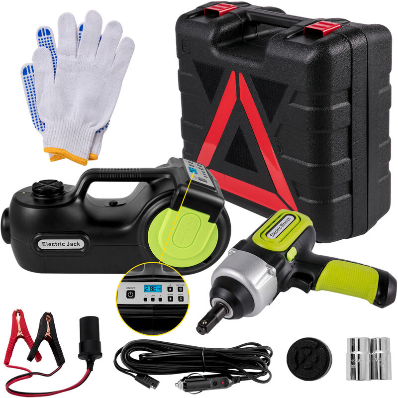 foto del prodotto cric 5t per auto idraulica elettrica, martinetto idraulico elettrico 155 420 mm con compressore chiave a impulsi cassetta degli attrezzi, 12v kit