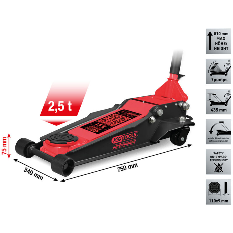 foto del prodotto cric auto a carrello sollevatore martinetto idraulico 2,5ton 75 510mm ks tools