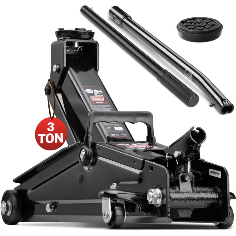 foto del prodotto cric idraulico per auto 3 tonnellate maniglia rotelle manovrabile cuscinetto in gomma martinetto sollevatore - deuba