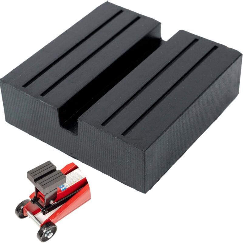 foto del prodotto cric universale in gomma, 75x75x25 mm, con foro a u, per tutte le auto fino a 3,5 tonnellate, cuscinetto antiscivolo per cric.
