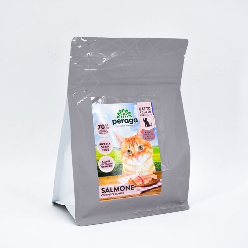 foto del prodotto crocchette peraga per gatto adulto sterilizzato 300gr salmone con pesce bianco crocchette gatti
