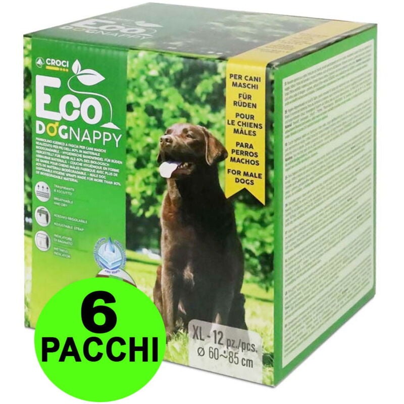 foto del prodotto croci 72 fasce igieniche per cani maschi eco dog nappy xl 60 85 cm 6 pacchi da 12 pezzi cad.