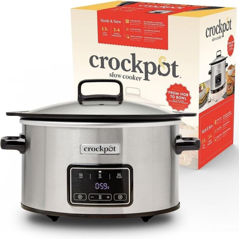 foto del prodotto crock pot crockpot pentola digitale a cottura lenta sizzle stew, 3,5 l 3 4 persone contenitore estraibile adatto per piani cottura a induzione,