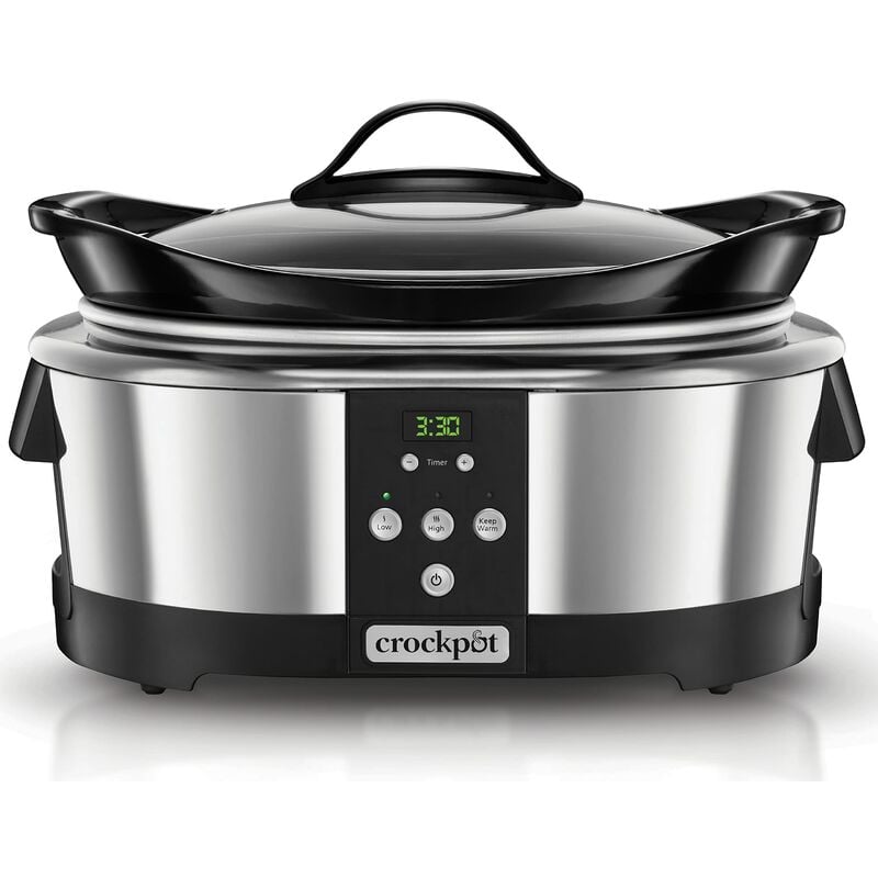 foto del prodotto crock pot slow cooker pentola per cottura lenta, capienza 5.7 litri, adatta fino a 8 persone, 230 w, digitale, programmabile, argento
