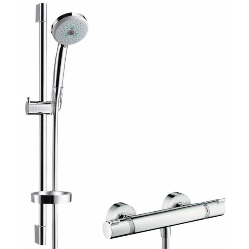 foto del prodotto croma 100 set doccia termostatico, 3 getti, con asta doccia 65 cm, cromato 27086000 hansgrohe