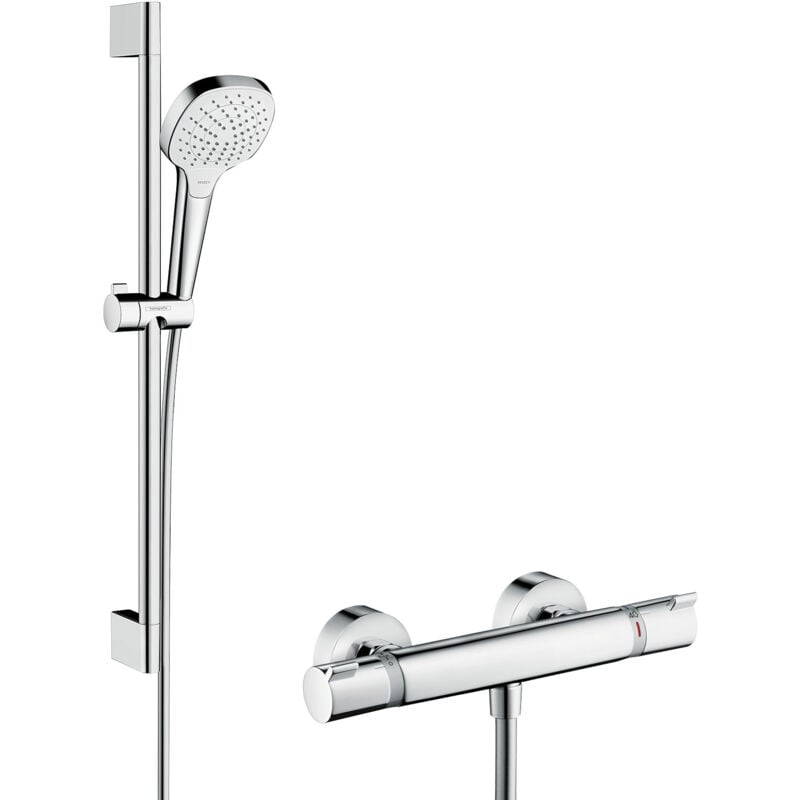 foto del prodotto croma select e set doccia vario con termostato, 3 getti, asta doccia 65 cm, bianco cromato 27081400 hansgrohe