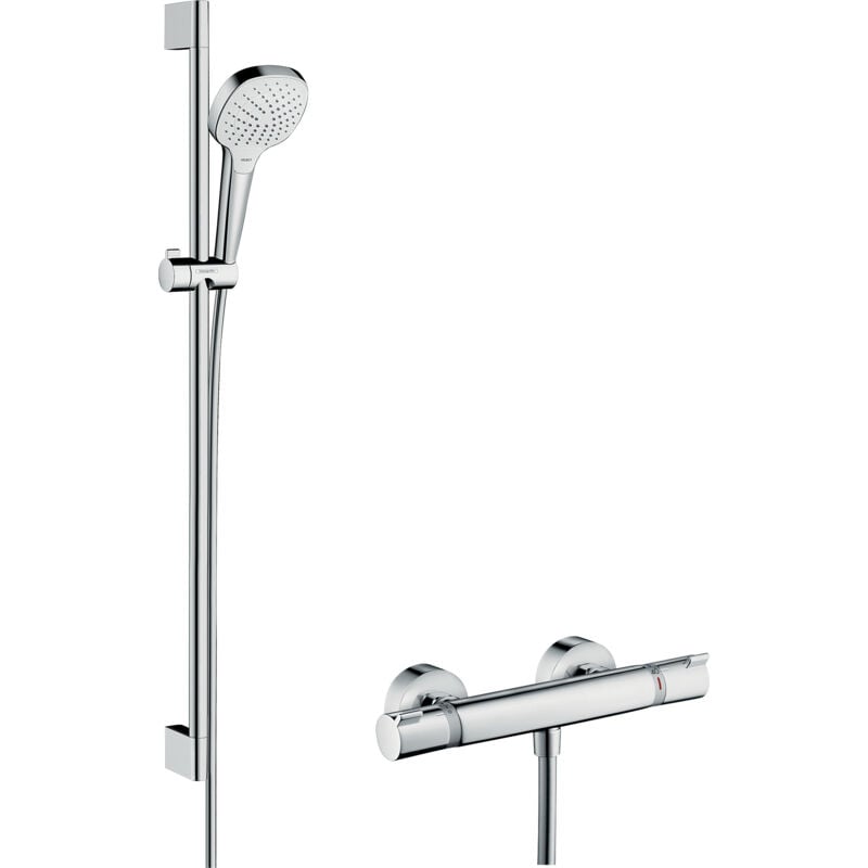 foto del prodotto croma select e set doccia vario con termostato, 3 getti, asta doccia 90 cm, bianco cromato 27082400 hansgrohe