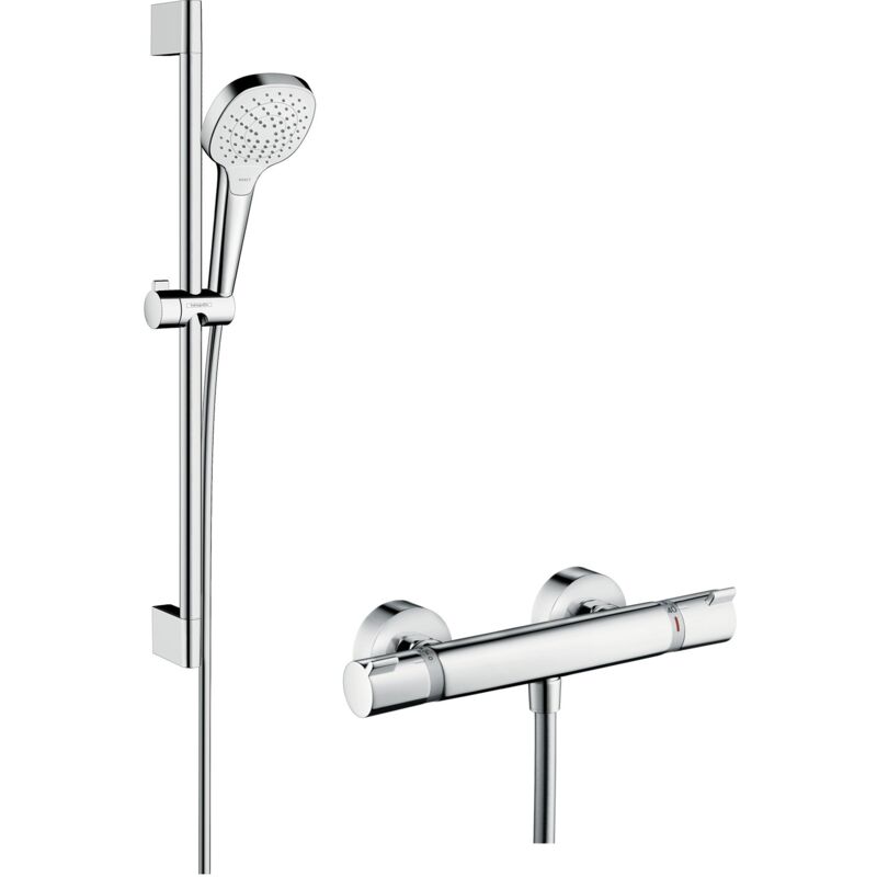 foto del prodotto croma select e sistema doccia esterno vario con termostatico ecostat comfort e asta doccia 65 cm, bianco cromo, 27081400 hansgrohe