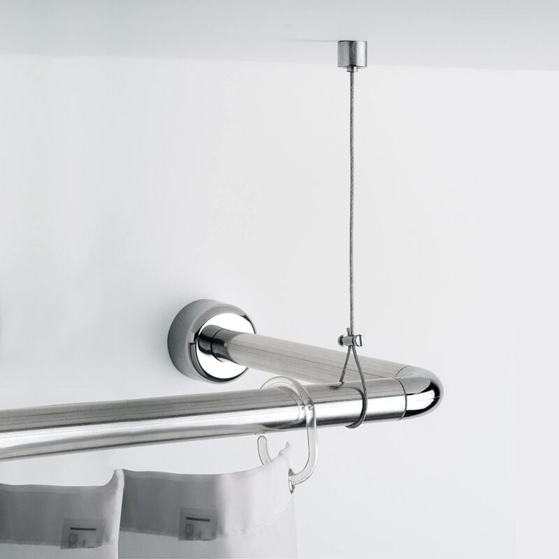 foto del prodotto cromata, reggitenda doccia, misure 0,5x150x2 cm, altezza regolabile fino 150cm, cavo tenda in acciaio, supporto a soffitto con finitura, design r s,