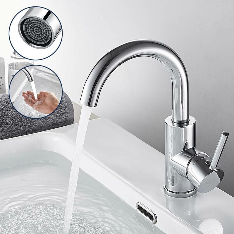 foto del prodotto cromato rubinetto bagno lavabo in ottone, miscelatore lavabo bagno con pex tubo, moderno rubinetti bagno monocomando, fredda e calda regolabile,