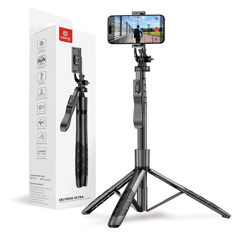 foto del prodotto crong selfiego ultra bluetooth selfie stick stativ aus aluminium schwarz 