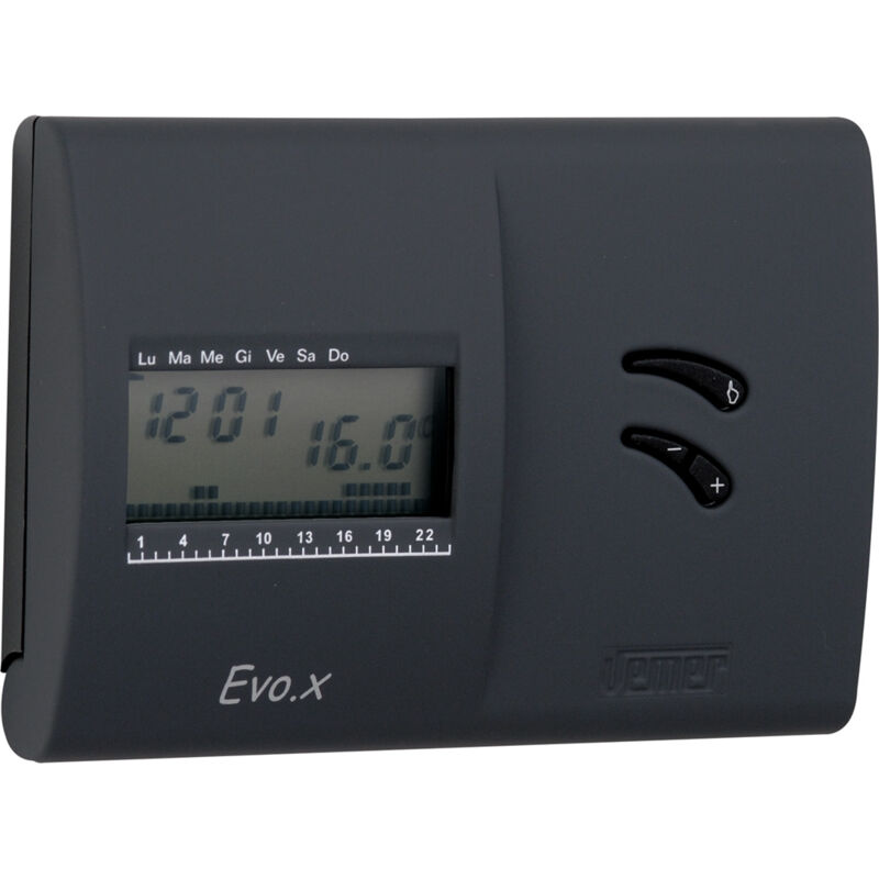 foto del prodotto cronotermostato evo.x nero da parete con programmazione settimanale a batteria vn136800 vemer