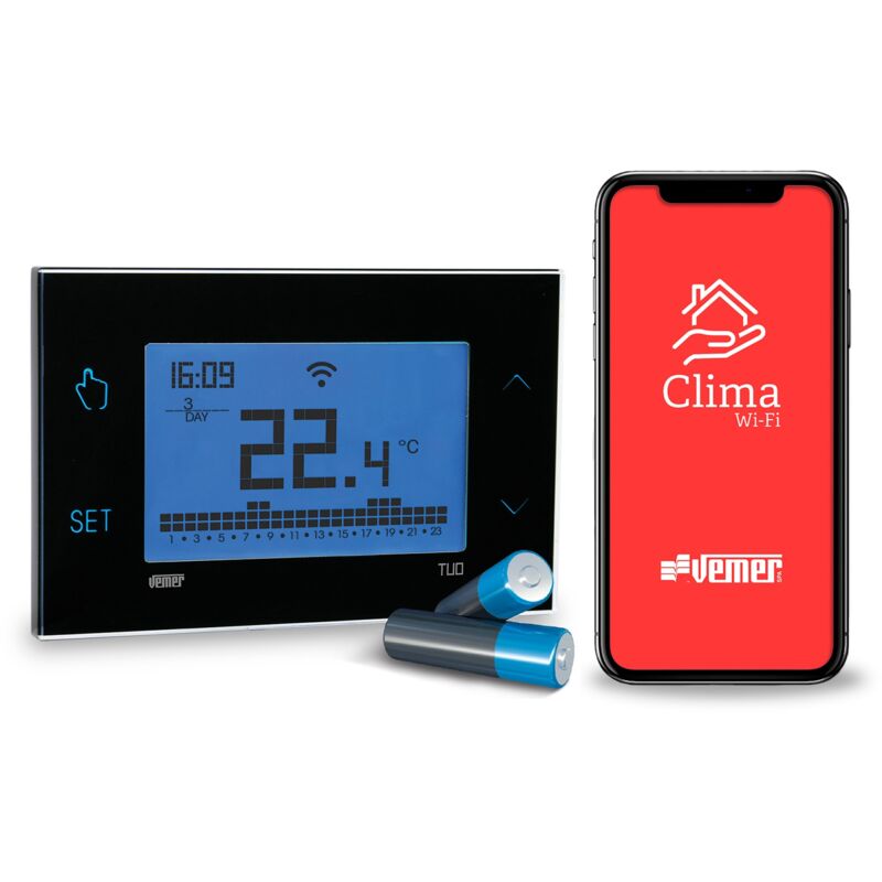 foto del prodotto cronotermostato wifi gestibile con app vemer ve788700 tuo wifi batteria
