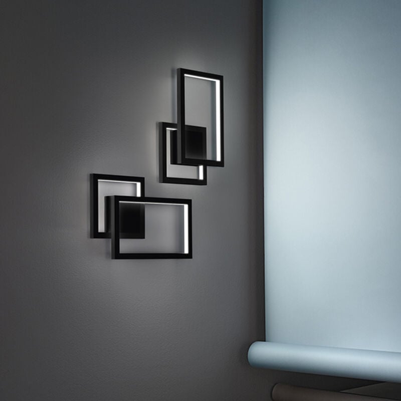 foto del prodotto cross applique in alluminio verniciato nero 2 riquadri led 20w 1500lm 3000k cct 3000k 4000k 6000k
