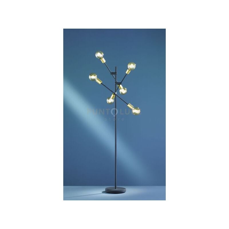 foto del prodotto cross piantana 3 braccia orientabili 6 luci nero opaco e oro h. 165cm