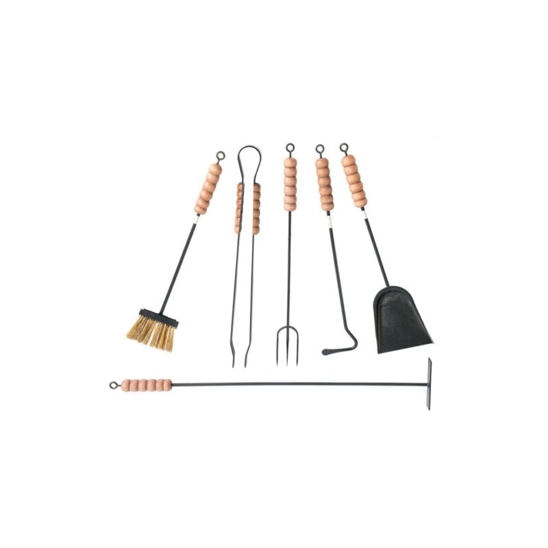 foto del prodotto cruccolini - attrezzi per camino kit 6 utensili in ferro battuto con manico in legno