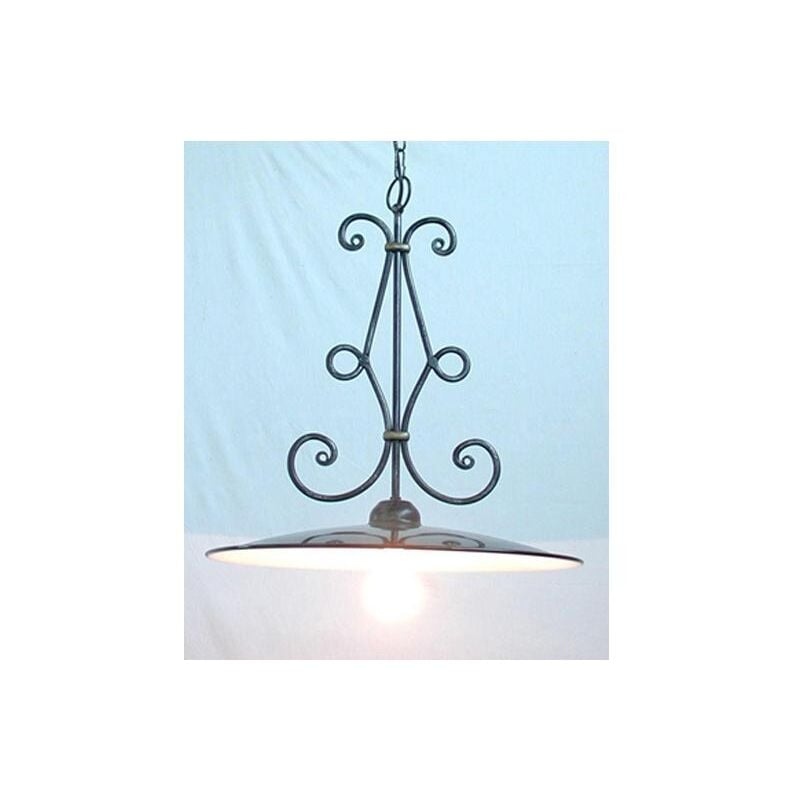 foto del prodotto cruccolini lampadario lampada piatto smaltato d.45 in ferro battuto