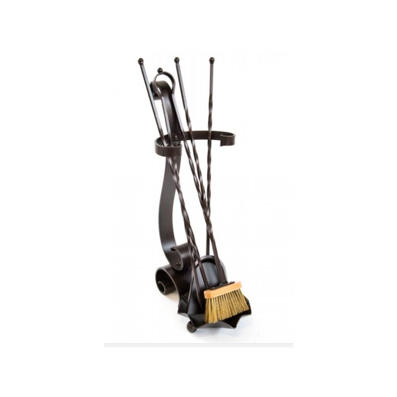 foto del prodotto cruccolini set attrezzi da camino ribattino ferro battuto cm.23x29x70h accessori caminetto