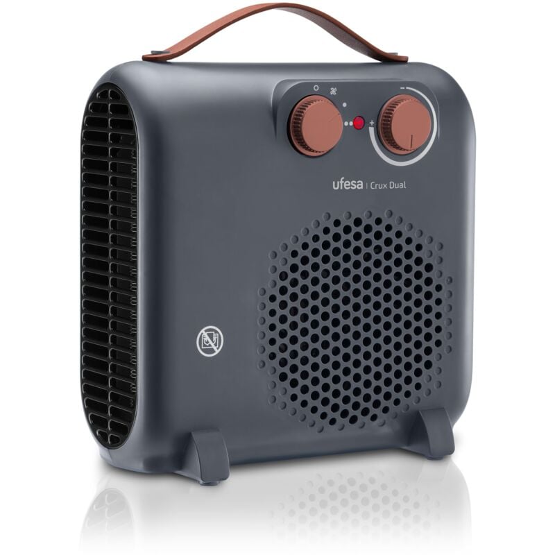 foto del prodotto crux dual grey, stufa elettrica basso consumo, 2000 w, 3 livelli di potenza, termostato regolabile, termoventilatore con maniglia da trasporto ufesa