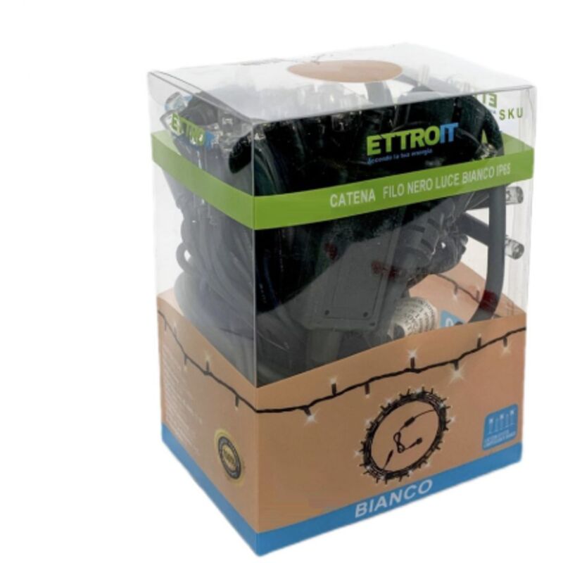 foto del prodotto crylight ettroit stringa serie 100 luci di natale a led bianco caldo catena da 10 mt con flash ghiaccio cavo nero per esterno ip44 prolungabile