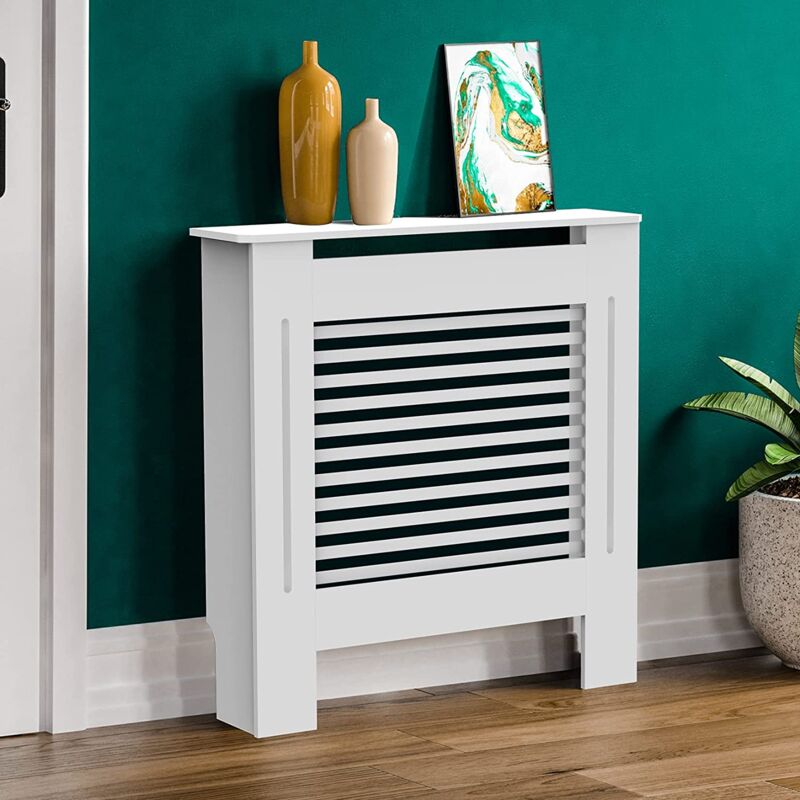 foto del prodotto cubierta de radiador de madera de mdf de color blanco, 78 x 19 x 92cm horizontal