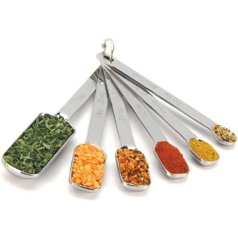 foto del prodotto cucchiai dosatori in acciaio inossidabile per alimenti secchi o liquidi, adatti ai barattoli delle spezie, set da 6