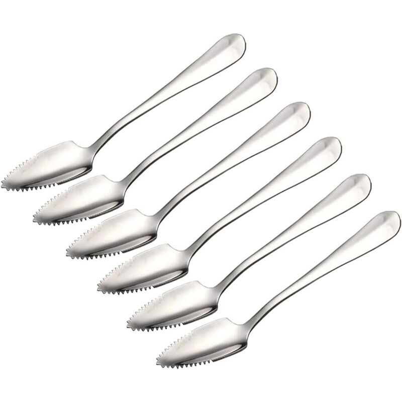 foto del prodotto cucchiai per pompelmo in acciaio inox, cucchiaio seghettato per pompelmo, adatti per agrumi, kiwi, insalate e dessert, set da 6 sollbry