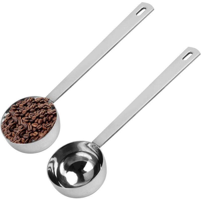 foto del prodotto cucchiaini da caffè, cucchiaino dosatore in acciaio inossidabile, cucchiaino dosatore per caffè con foro per appendere all'estremità, 25 ml, argento