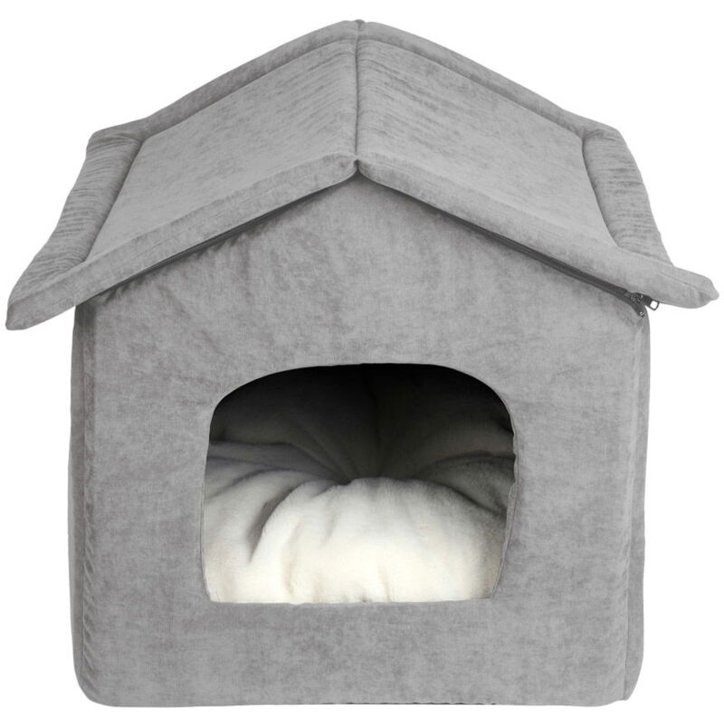 foto del prodotto cuccia a casetta per cani e gatti modello everyday in tessuto vellutato marrone