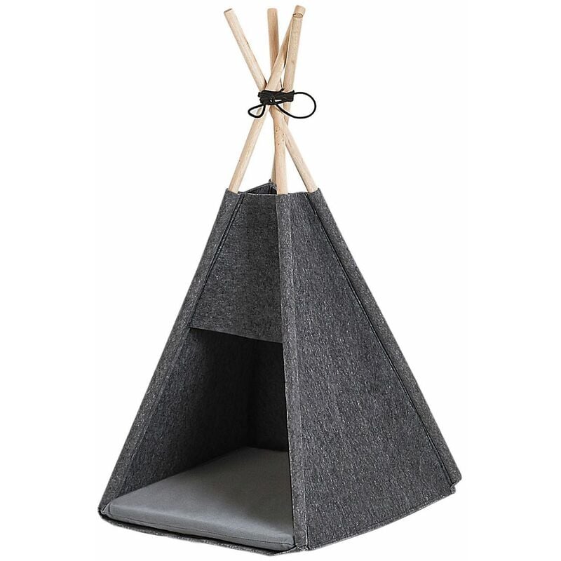 foto del prodotto cuccia a forma di tenda in feltro grigio scuro 35 x 40 cm per cani e gatti con imbottitura