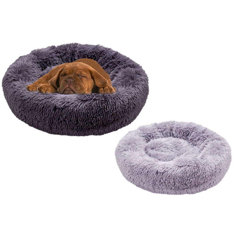 foto del prodotto cuccia cane gatto cuscino peloso morbido peluches caldo rotondo ciambella animali fluffy, misurapiccolacoloregrigio scuro