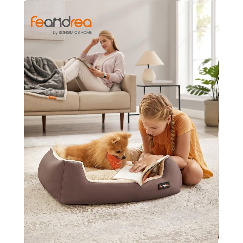 foto del prodotto cuccia cane interno, cuccia per cani e animale domestico, tappeto rimovibile e reversibile, bordi rialzati, fondo antiscivolo, m, 70 x 55 x 21 cm,