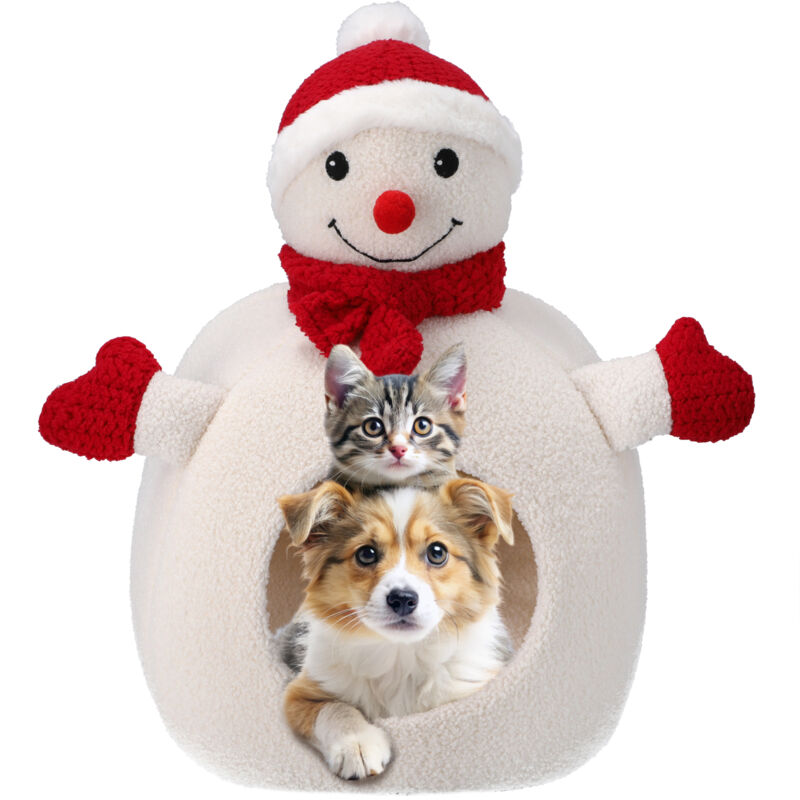 foto del prodotto cuccia casa gatto cane natale grande pupazzo di neve morbido inverno