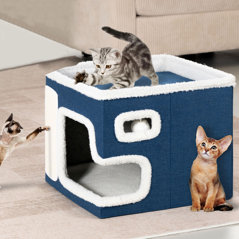 foto del prodotto cuccia casa per gatti blu tiragraffi casetta animali domestici 42x42x33 cm