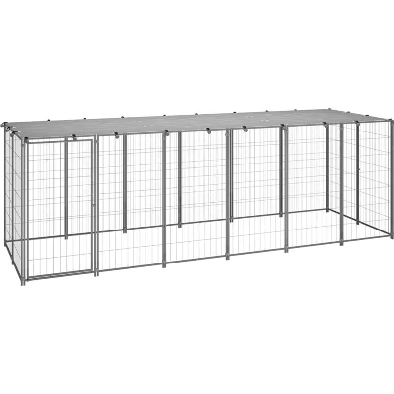 foto del prodotto cuccia da esterno gabbia recinto per animali box per cani argento 330 x 110 x 110 cm in acciaio