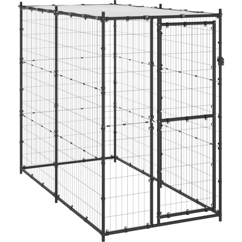 foto del prodotto cuccia da esterno gabbia recinto per animali box per cani da esterno in acciaio con tetto 110 x 220 x 180 cm